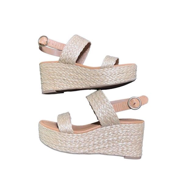 LC Lauren Conrad Tan Straw Ankle Strap Memory Foam Wedge Size 8.5 - Picture 1 of 6